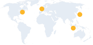 World map highlighting city locations