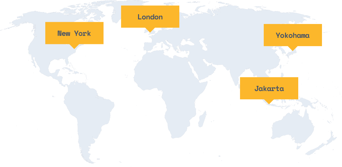 World map highlighting city locations